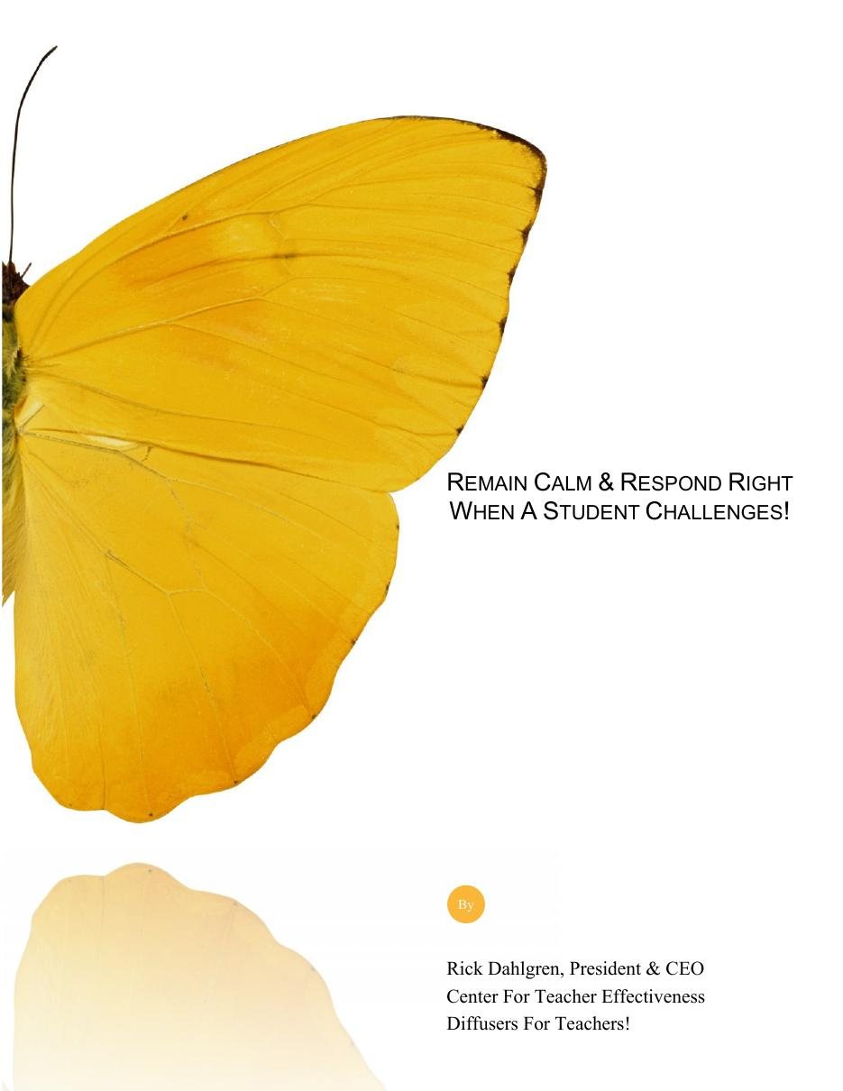 Cover of the Diffuser Library: Remain Calm and Respond Right When a Student Challenges, by Rick Dahlgren
